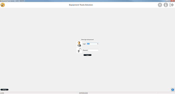 Equipment Tools Login window