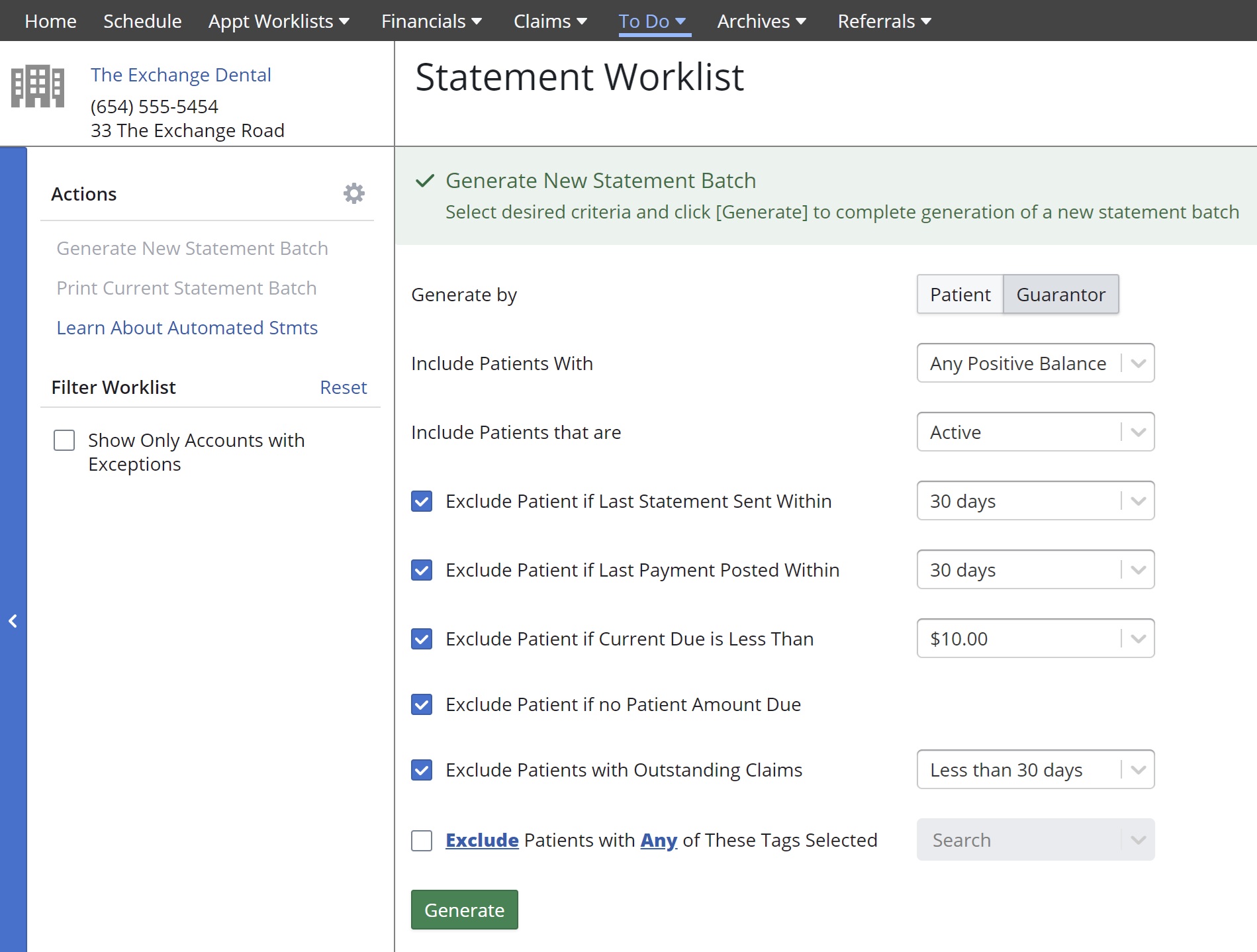 Generate Statement Batch