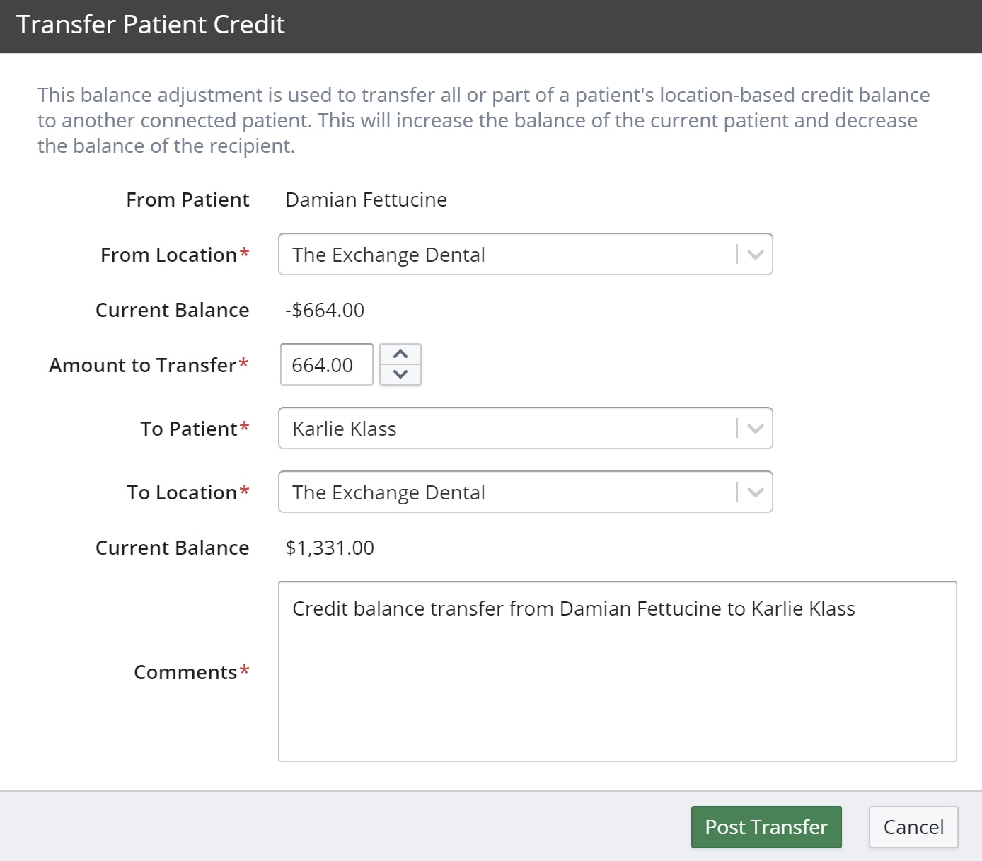Transfer Patient Credit