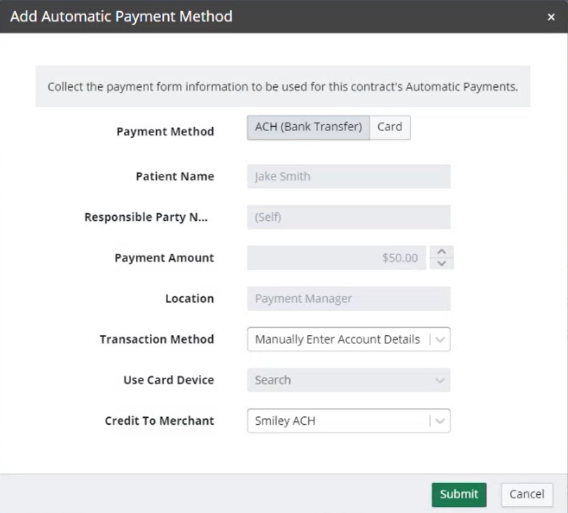 Add Automatic Payment Method ACH