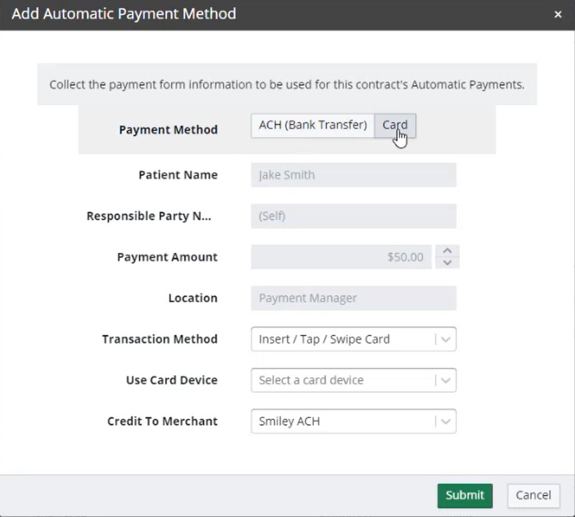 Add Automatic Payment Method Card
