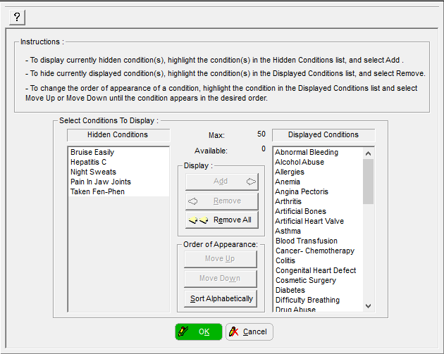 Select Conditions to Display